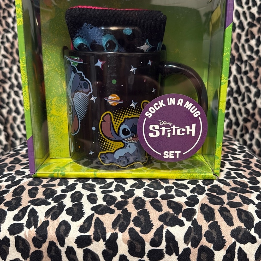 Disney Stitch Black Mug with Colorful Socks